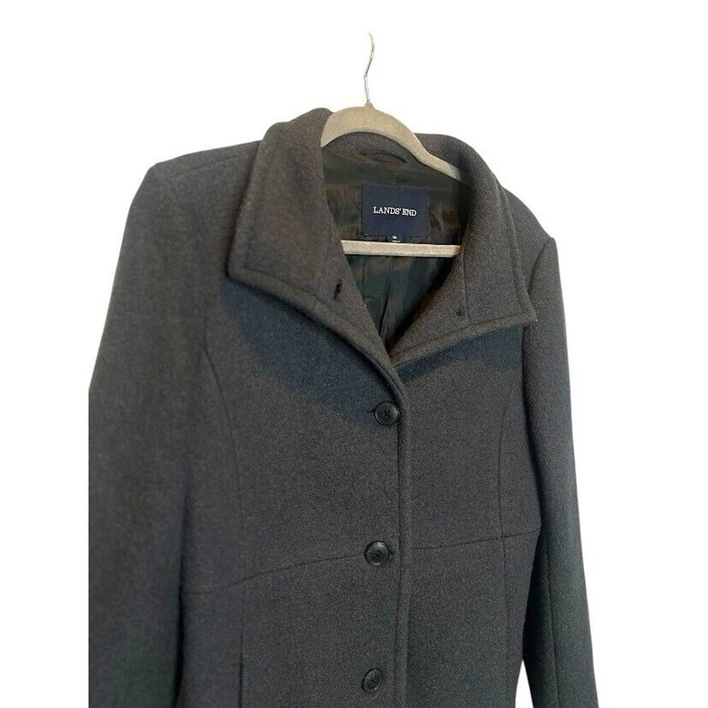 Lands' End Button Up Coat Jacket Womens Size 10 Grey Wool Blend Peacoat Office - Picture 2 of 6